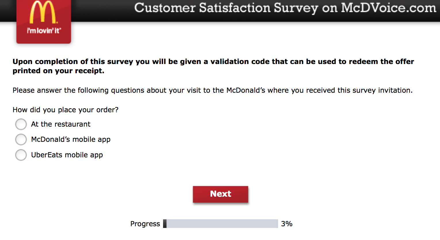 Mcdvoice.com Customer Survey 1