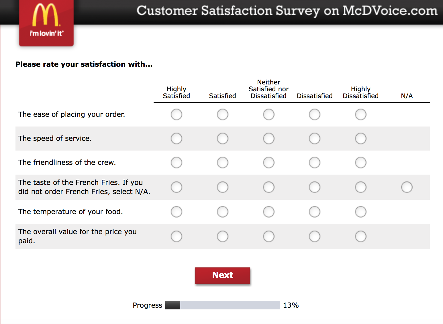 Mcdvoice.com Customer Survey 5