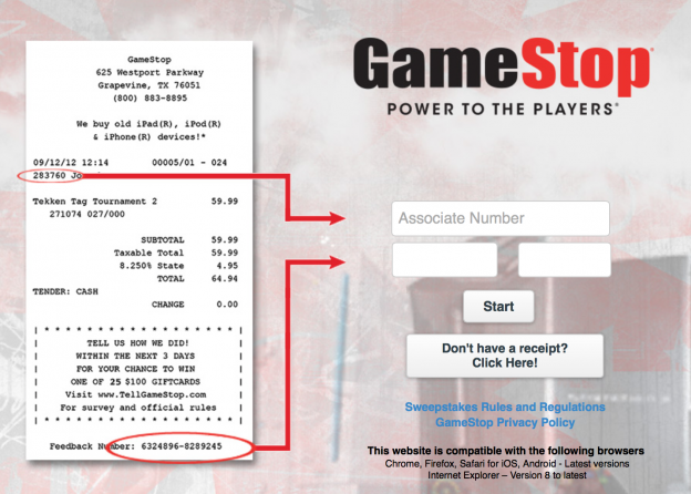 The Requirements for TellGameStop Survey