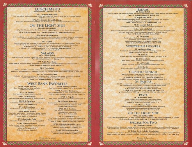 LA HACIENDA MENU