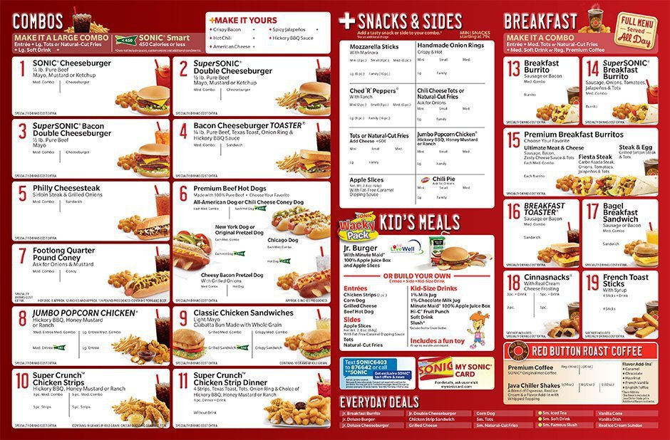 Sonic Drive in Menu Delicious Food And Drinks